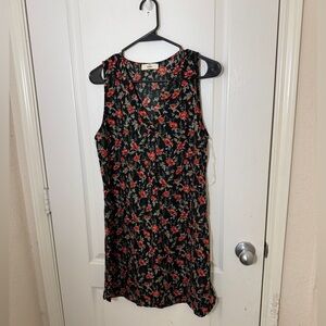 Entro from Anthropologie Black with Red Flowers Long Tunic Tank - S - NWOT